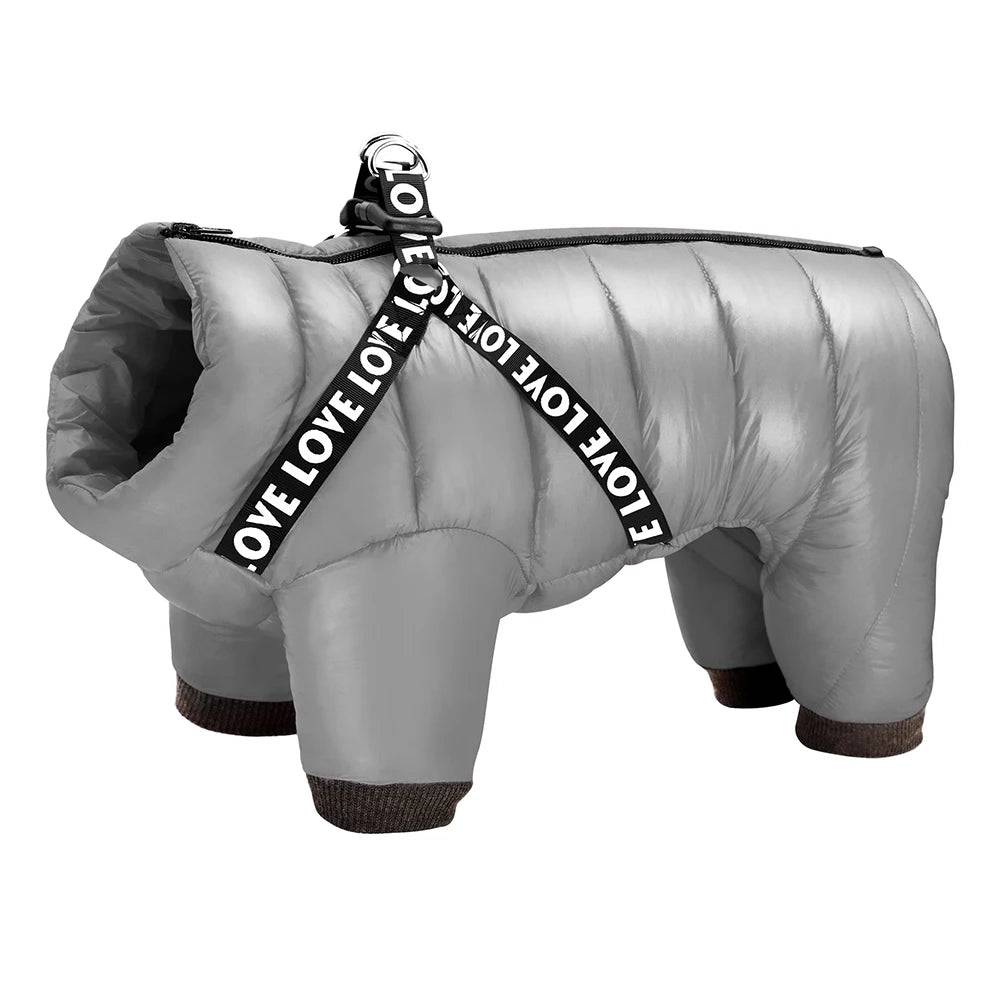 Gray Super Warm Waterproof Dog Coat with Harness - TrendyPet's Zone