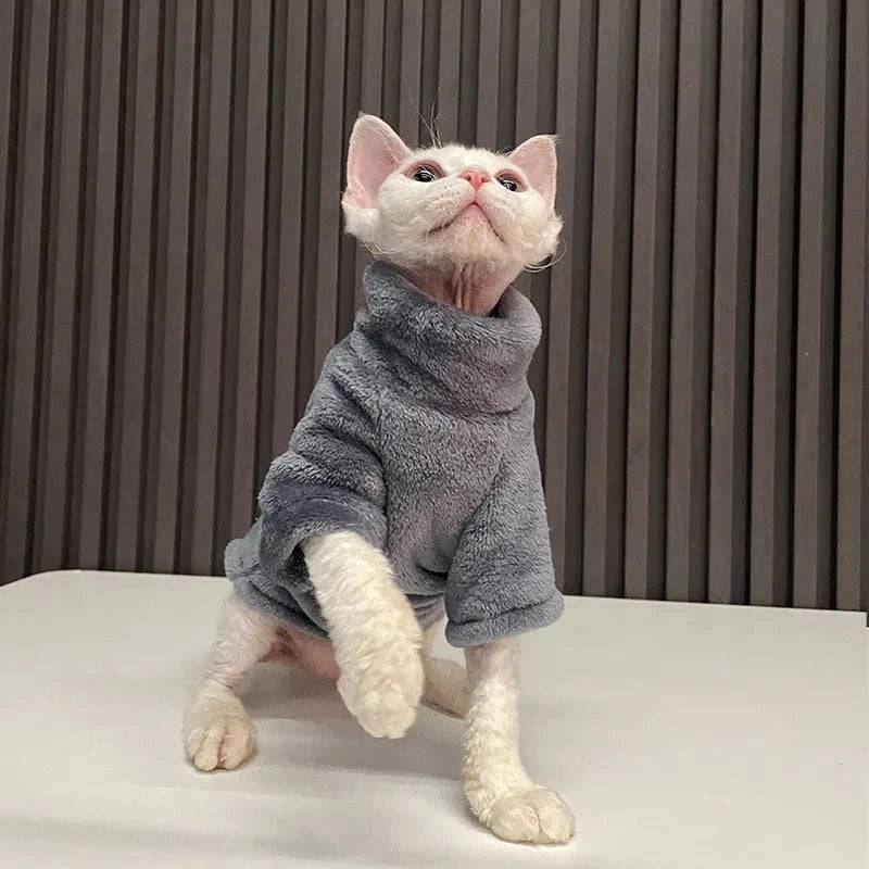 Soft Gray Turtleneck Sweater Coat Hairless Cat Winter Cloth - TrendyPet's Zone