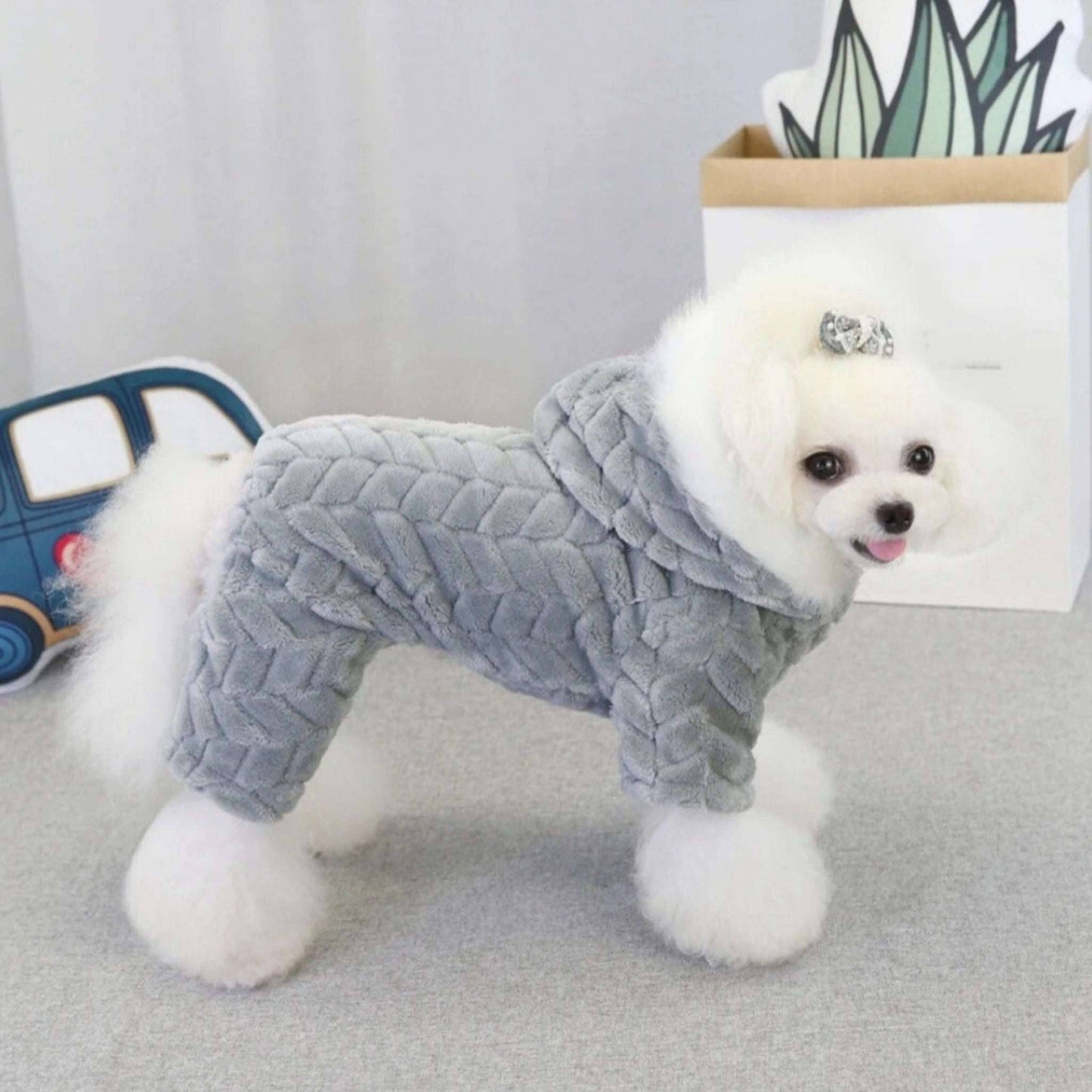 Gray Winter Pet Dog Clothes Thicker Polyester Cotton Coat Jumpsuit Four-Legged Down Puppy Jackets - TrendyPet's Zone