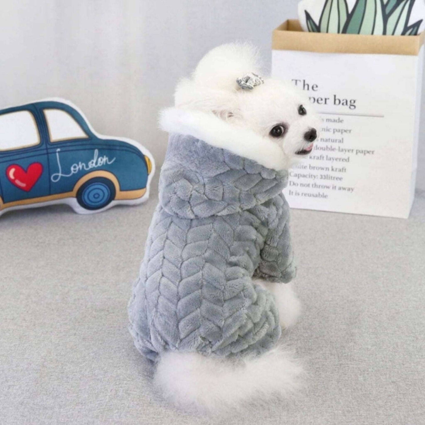 Gray Winter Pet Dog Clothes Thicker Polyester Cotton Coat Jumpsuit Four-Legged Down Puppy Jackets - TrendyPet's Zone