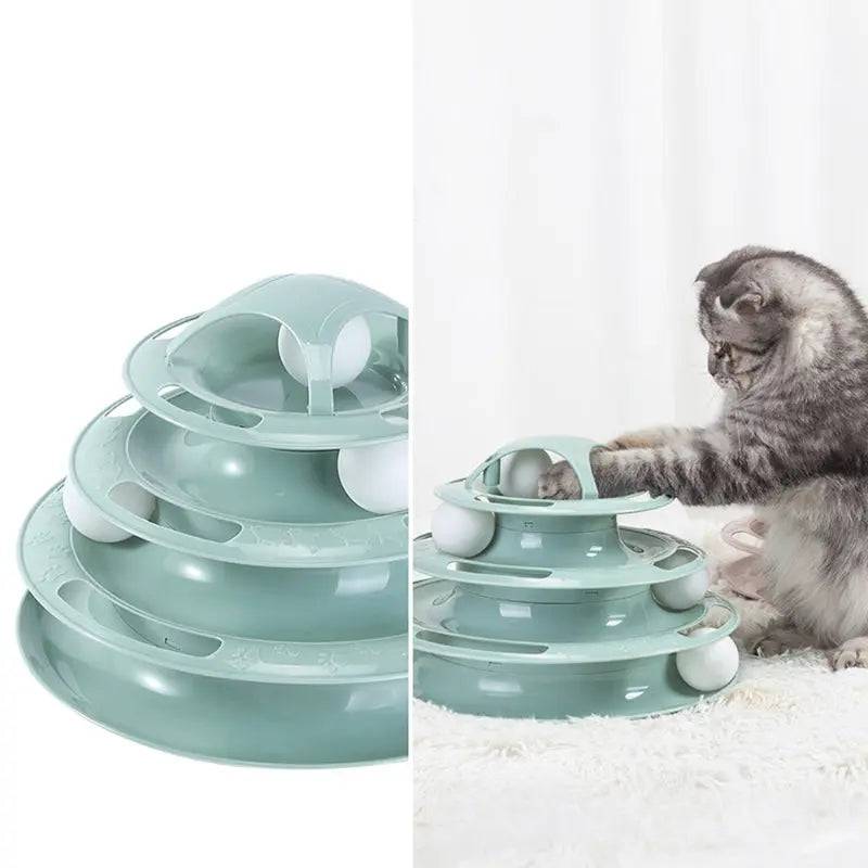 Green 3/4 Levels Pet Cat Toy Training Amusement Plate Kitten Tower Tracks Triple Disc Tumbler Ball Interactive - TrendyPet's Zone