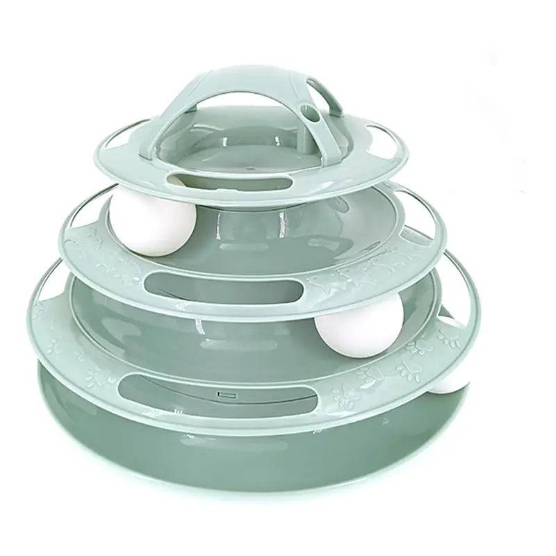 Green 3/4 Levels Pet Cat Toy Training Amusement Plate Kitten Tower Tracks Triple Disc Tumbler Ball Interactive - TrendyPet's Zone
