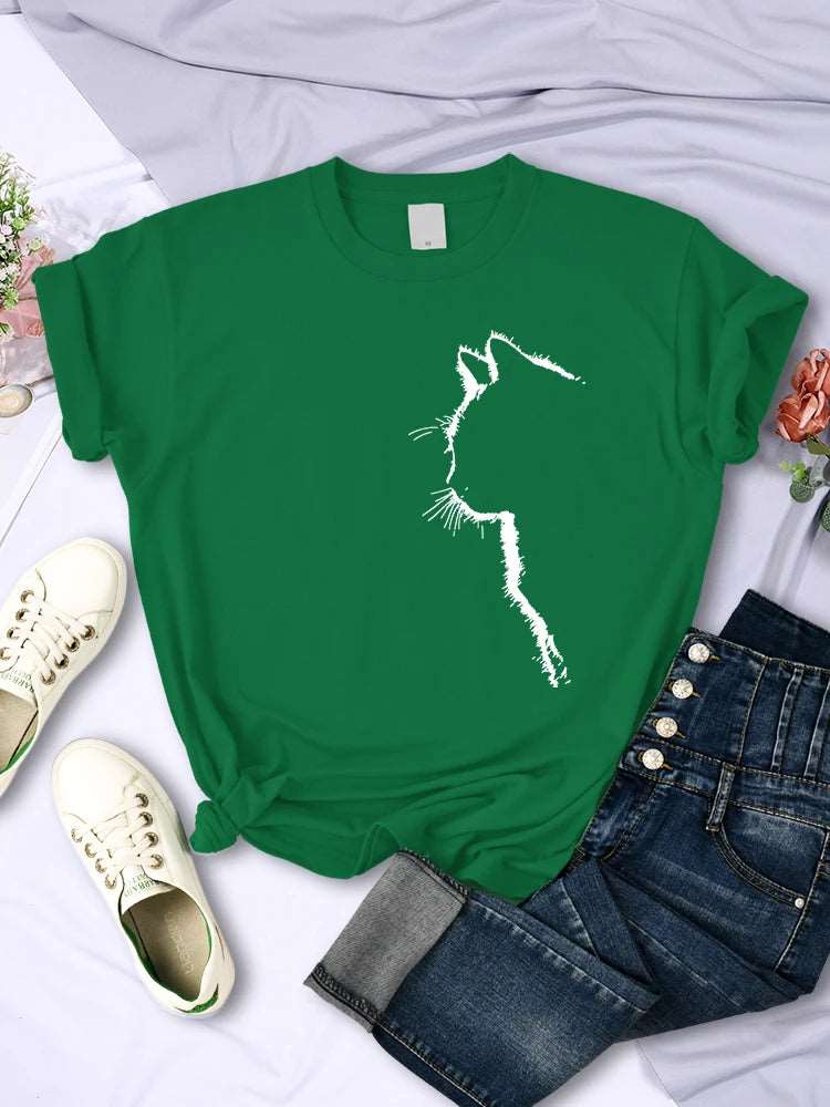 Green Cat Funny Printed Women T-Shirt Fashion Casual Short Sleeve O-Neck Tee Clothing Summer Tops - TrendyPet's Zone