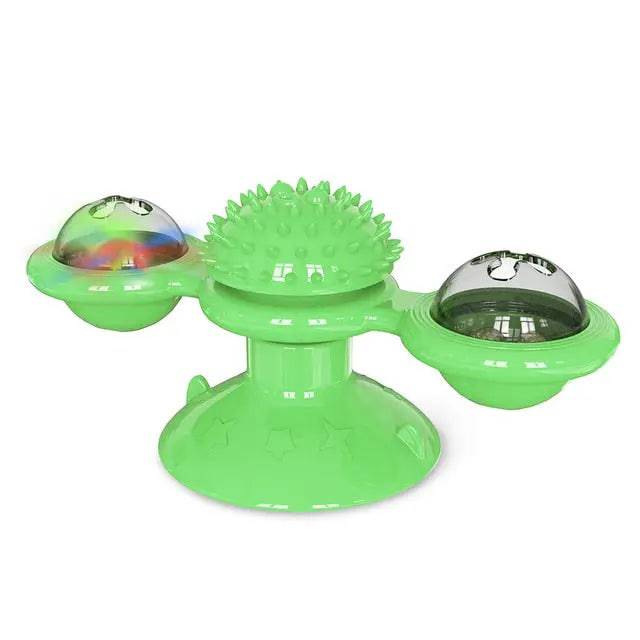 Green Cat Toy Turntable Built-in Rotating LED Lights Suction Cup Base - TrendyPet's Zone