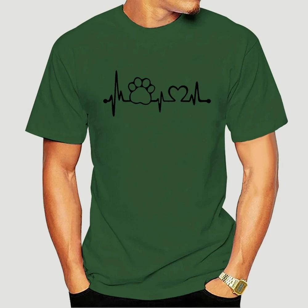 Green Heartbeat Lifeline Dog Men T-Shirt Casual Funny Foot For Guy Boy Hipster TRENDYPET'S ZONE