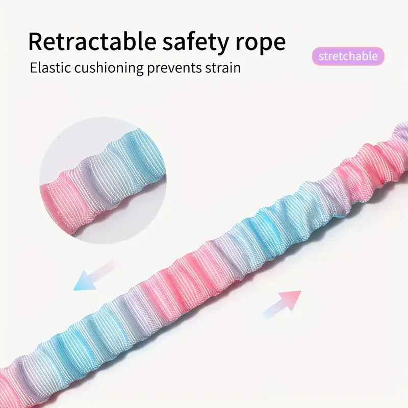 Pastel blue and pink elastic pet car seat belt with adjustable shock-absorbing harness for dogs and cats by TrendyPet's Zone.