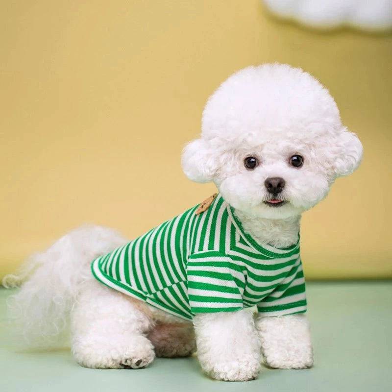 Green Summer Clothes for Small Dogs Fashion T-Shirt Bear Print Puppy Thin Strip Vest Pet Clothes - TrendyPet's Zone