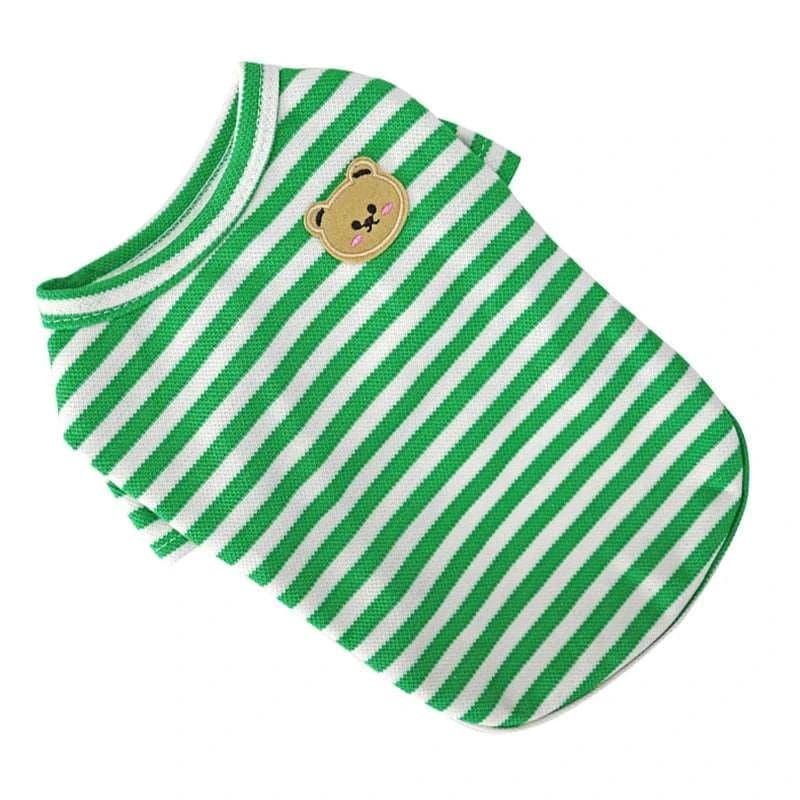 Green Summer Clothes for Small Dogs Fashion T-Shirt Bear Print Puppy Thin Strip Vest Pet Clothes - TrendyPet's Zone