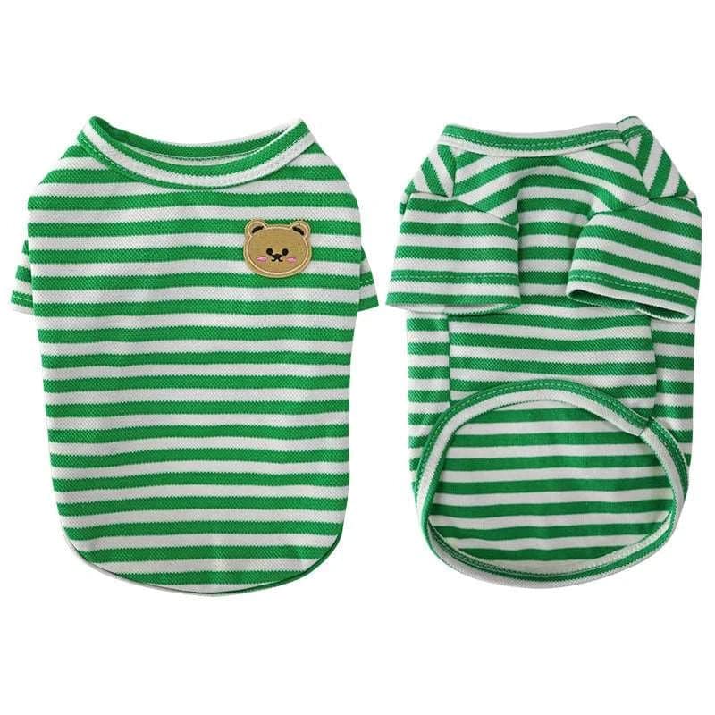 Green Summer Clothes for Small Dogs Fashion T-Shirt Bear Print Puppy Thin Strip Vest Pet Clothes - TrendyPet's Zone
