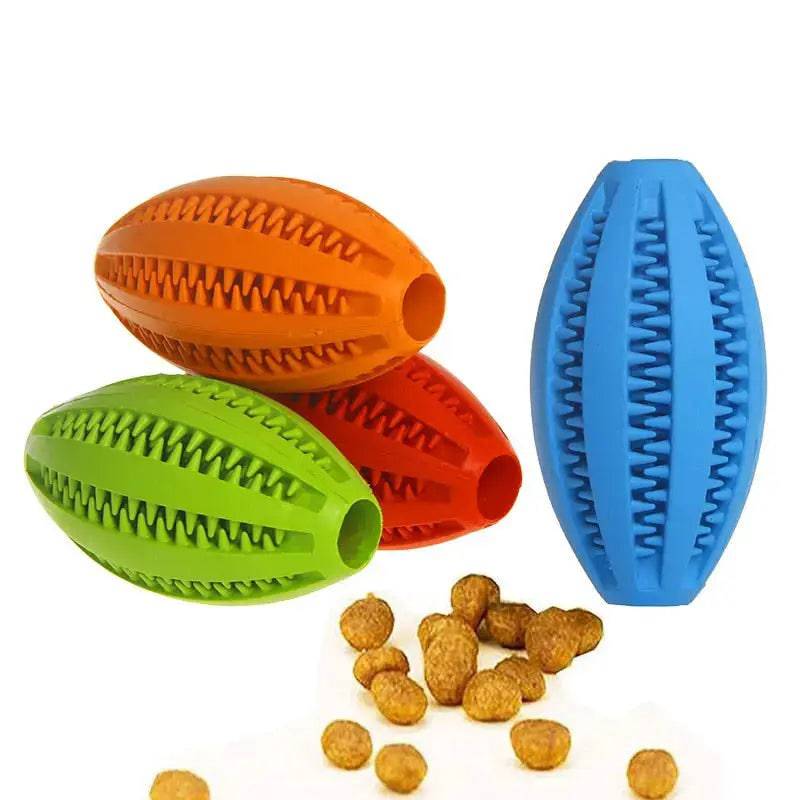 Green rubber dog ball toy from TrendyPet's Zone, interactive chew toy for small and big dogs with elasticity and tooth cleaning features.