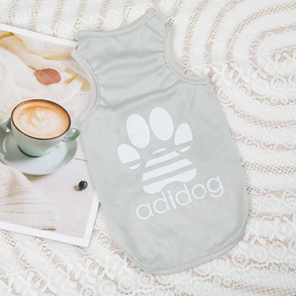 Grey Dog Top Puppy Breathable Cool Mesh T-Shirt Cartoon Print Sun Protection Clothing Polyester Thin Vest Summer - TrendyPet's Zone