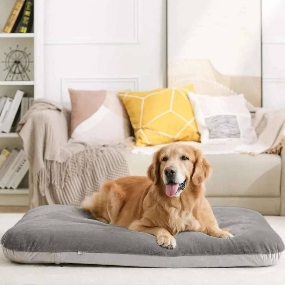 Grey Orthopedic Foam Dog Bed with Removable and Washable Cover for Large Dogs, Anti-Slip Bottom Jumbo Size 47" x 39" x 4" TRENDYPET'S ZONE