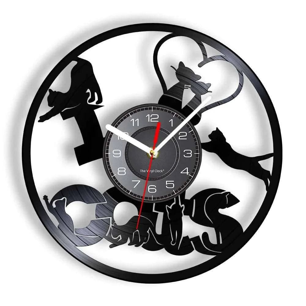 I Love Cats Wall Art (LED) Silhouette Kitten Cat Home Decor Wall Clock Black Kitty Vinyl Record Clock Cat Pet Lover TRENDYPET'S ZONE