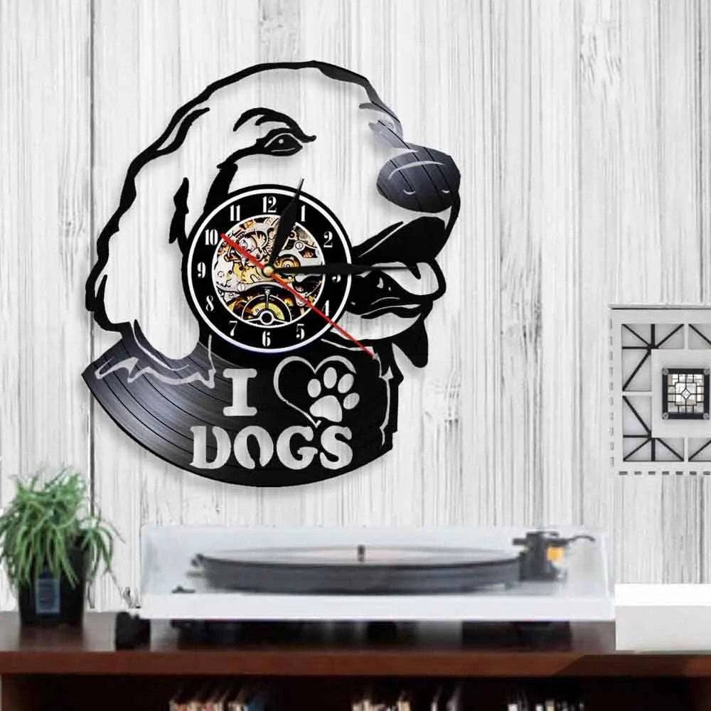 I Love Dog Labrador Head Silhouette 3D Wall Lovely Dog Puppy Vinyl Record (LED) Wall Time Clock Unique Gift For Dog Lovers TRENDYPET'S ZONE