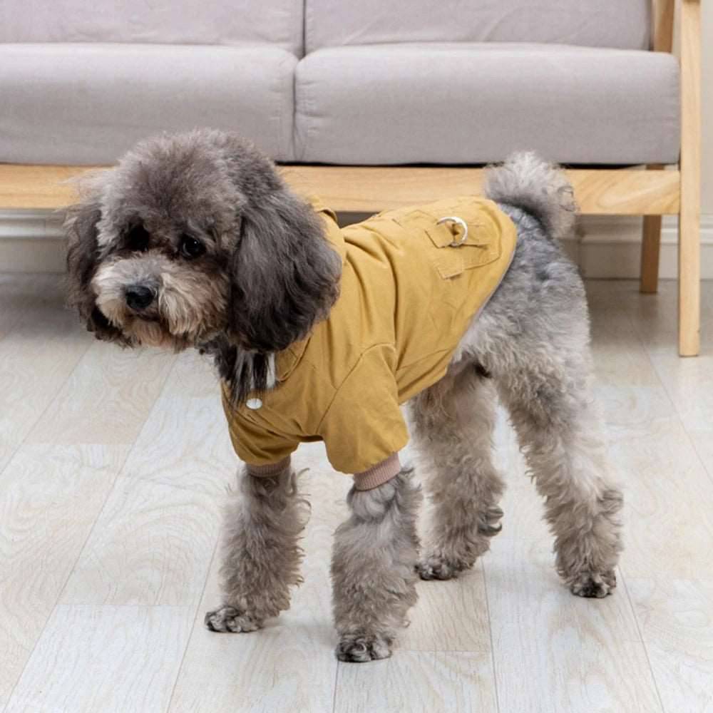 Khaki Dog Pet Winter Thickened Hiking Coat Hooded Soft And Comfortable Puppy Coat Jacket Outdoor Sports Pet Clothing - TrendyPet's Zone