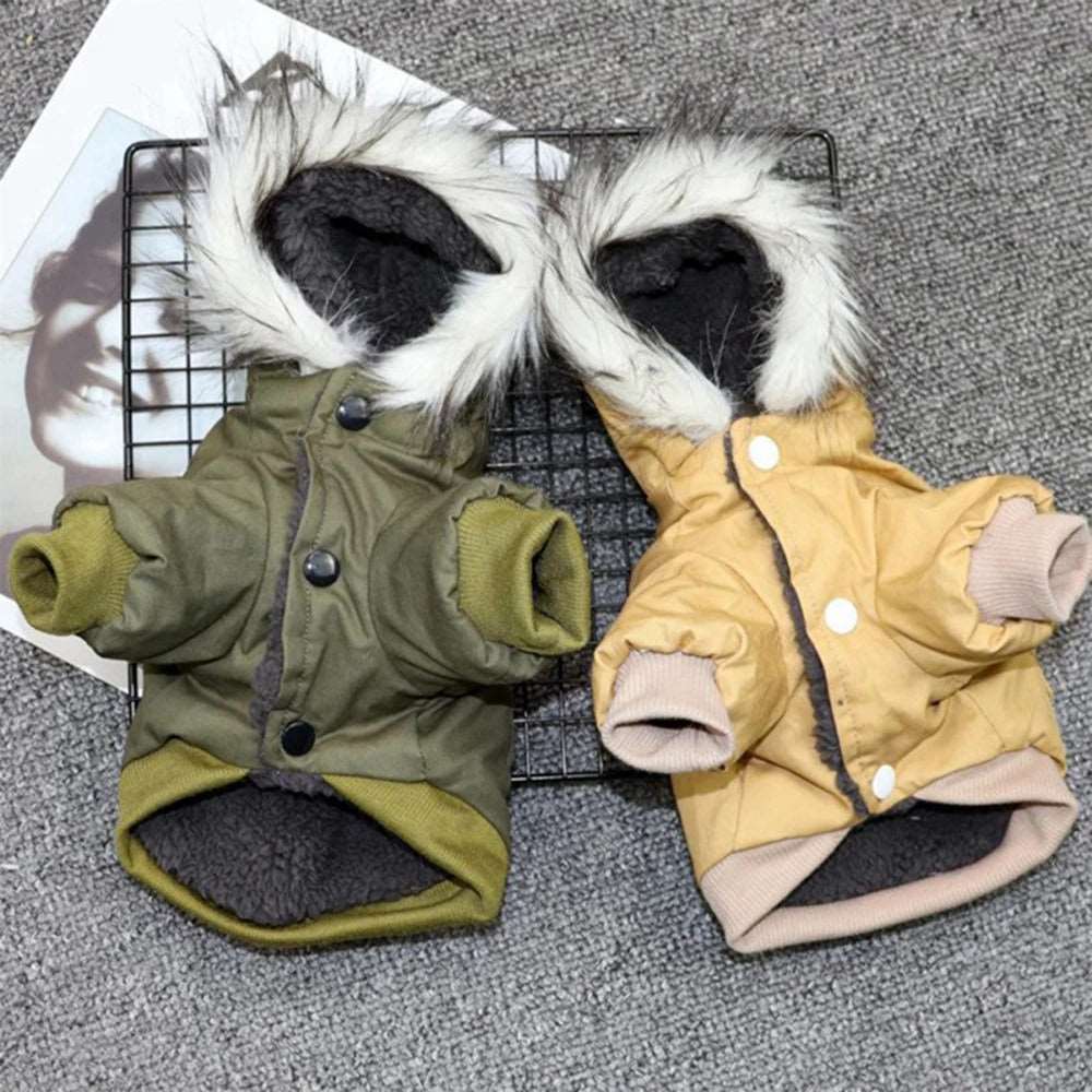 Khaki Dog Pet Winter Thickened Hiking Coat Hooded Soft And Comfortable Puppy Coat Jacket Outdoor Sports Pet Clothing - TrendyPet's Zone