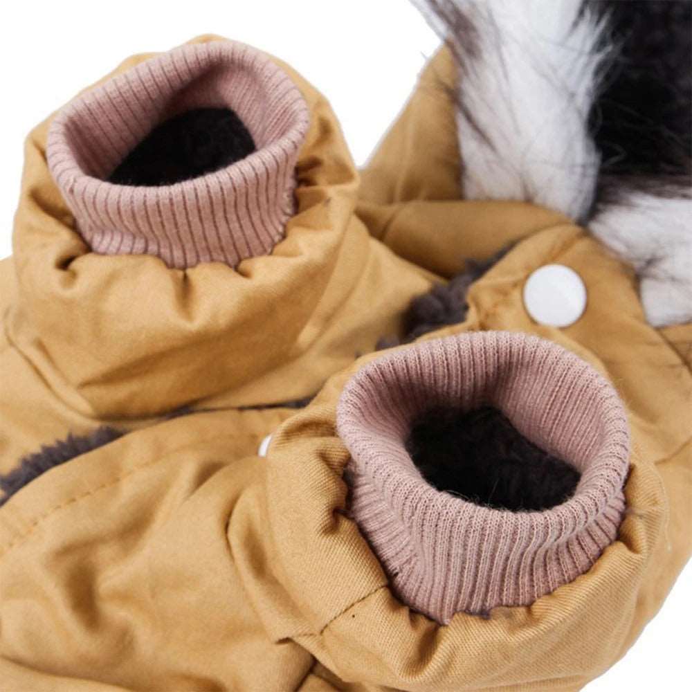 Khaki Dog Pet Winter Thickened Hiking Coat Hooded Soft And Comfortable Puppy Coat Jacket Outdoor Sports Pet Clothing - TrendyPet's Zone