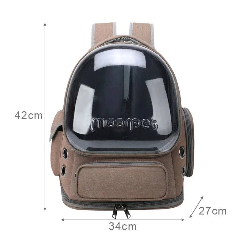 Khaki TrendyPet's Zone astronaut-style pet carrier backpack with transparent window for cats and puppies, breathable and space capsule design