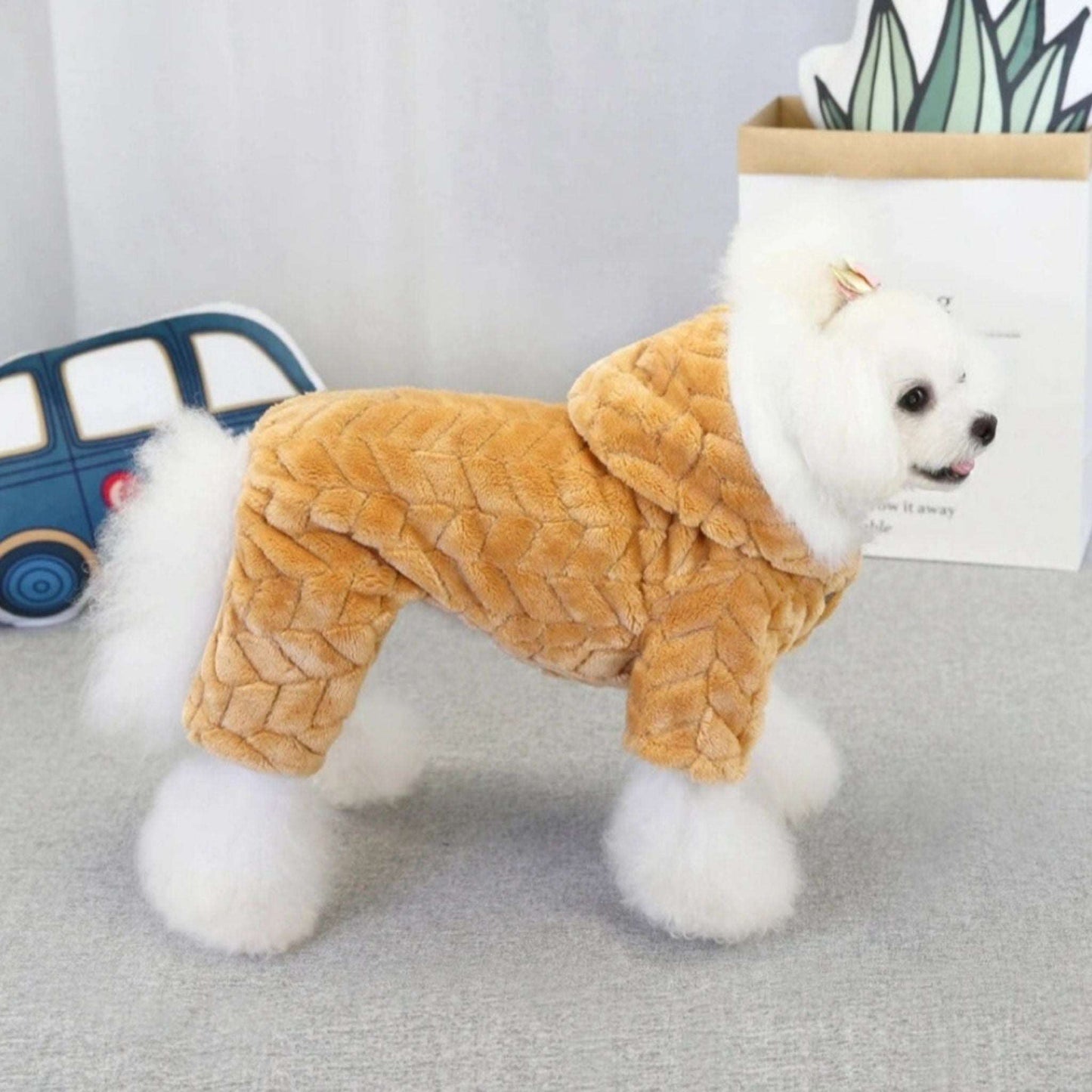 Khaki Winter Pet Dog Clothes Thicker Polyester Cotton Coat Jumpsuit Four-Legged Down Puppy Jackets - TrendyPet's Zone