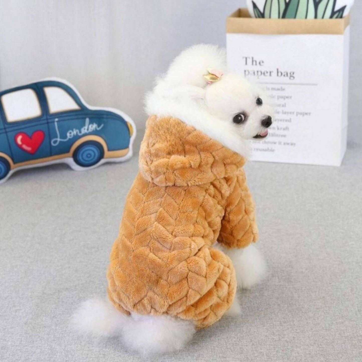 Khaki Winter Pet Dog Clothes Thicker Polyester Cotton Coat Jumpsuit Four-Legged Down Puppy Jackets - TrendyPet's Zone
