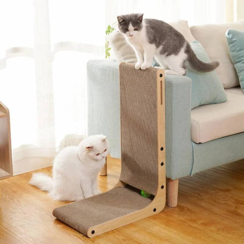 L-shape cat scratching post by TrendyPet's Zone with catnip, wear-resistant board, and sofa protector for durable cat furniture scratching.
