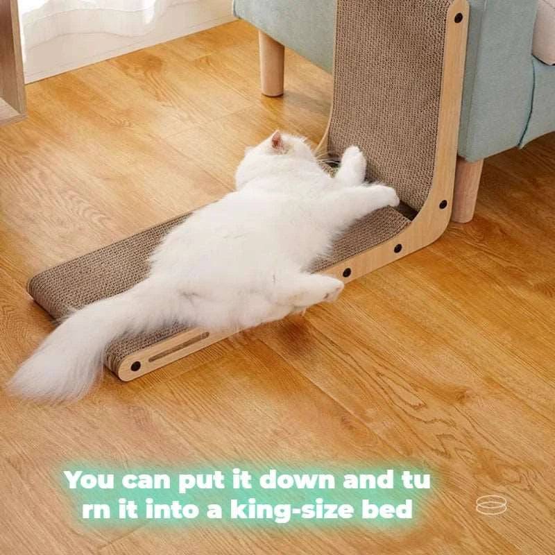 L-shape Cat Scratching Post with catnip, wear-resistant board, and sofa protector from TrendyPet's Zone, designed for feline scratching.