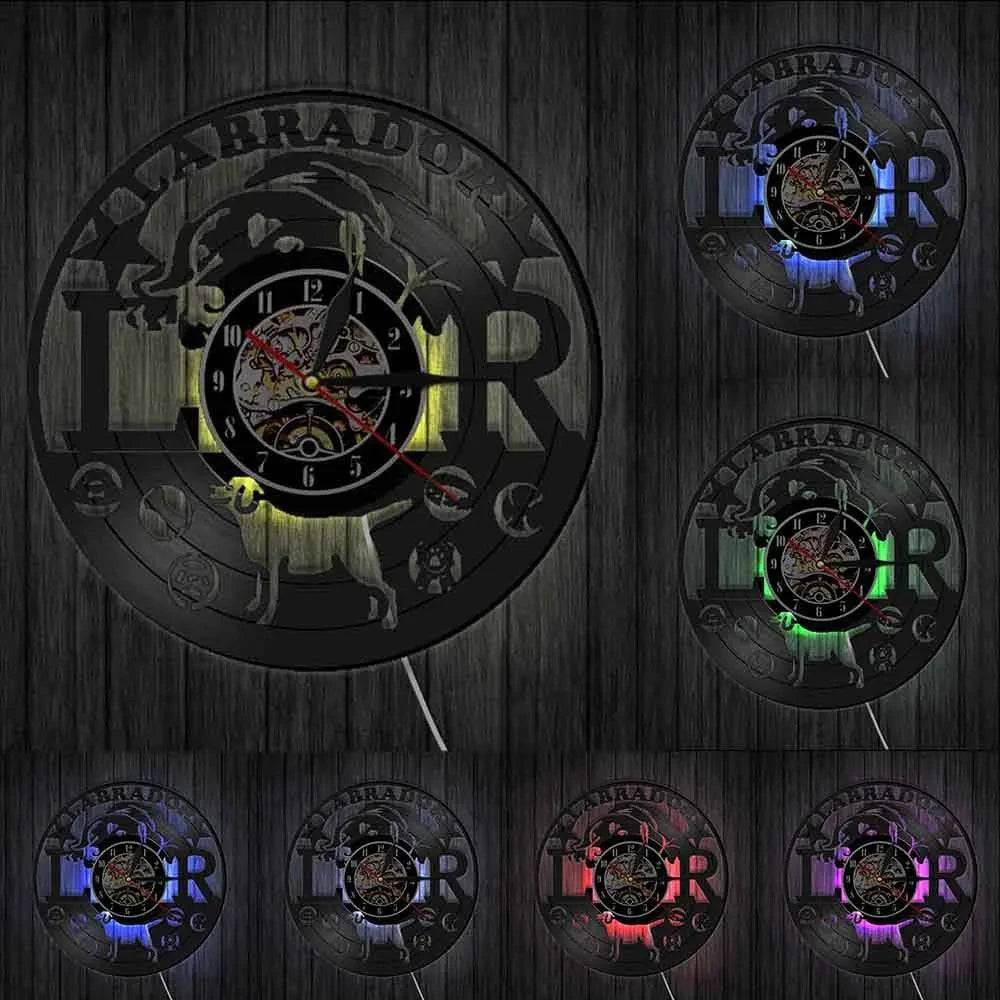 Labrador LR Dog 3D Wall Clock Vinyl Record (LED) Wall Clock Puppy Animal Timepiece Home Decoration Wall Art TRENDYPET'S ZONE