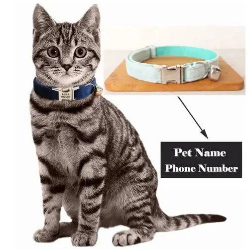 Light Cyan Cat Small Dog Collar with Bell Personalized Engraving ID Tag Nameplate Kitten Collars Necklace Small Dogs Puppy Bulldog Chihuahua Yorshire - TrendyPet's Zone