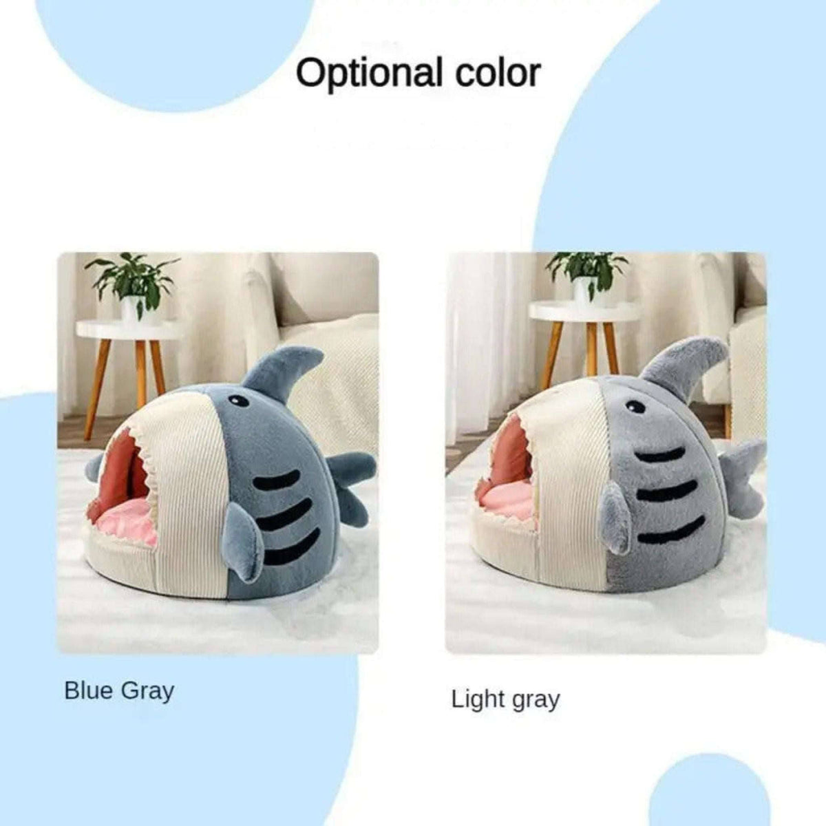 Light gray shark-shaped cat bed from TrendyPet's Zone, a semi-closed kitten hideout and nest for cozy comfort.