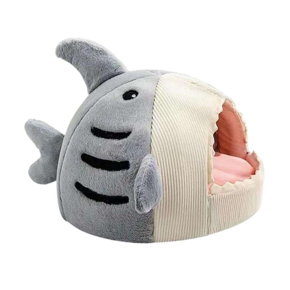 Light gray shark-shaped cat bed and hideout house for kittens, semi-closed nest from TrendyPet's Zone.