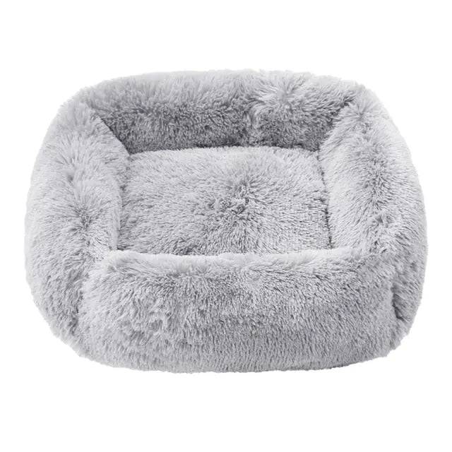 Light grey fluffy dog sofa bed for small to large dogs, plush indoor pet mat and cozy sleeping kennel by TrendyPet's Zone.