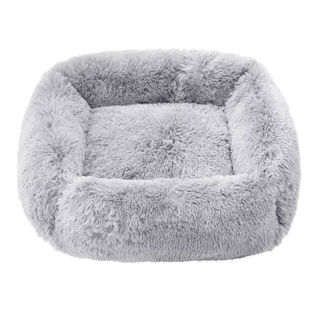 Light grey fluffy dog sofa bed and pet mat from TrendyPet's Zone, cozy indoor sleeping kennel for small to large dogs.