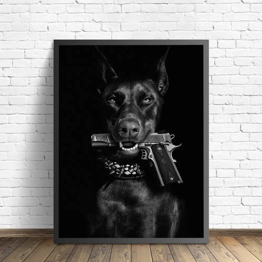 Modern black Doberman dog canvas wall art by TrendyPet's Zone, featuring a sleek, stylish dog portrait for contemporary room decor.