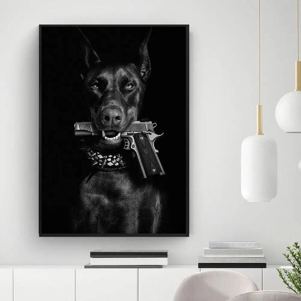 Modern black Doberman dog canvas wall art by TrendyPet's Zone, featuring a stylish, luxury dog portrait for room decor.