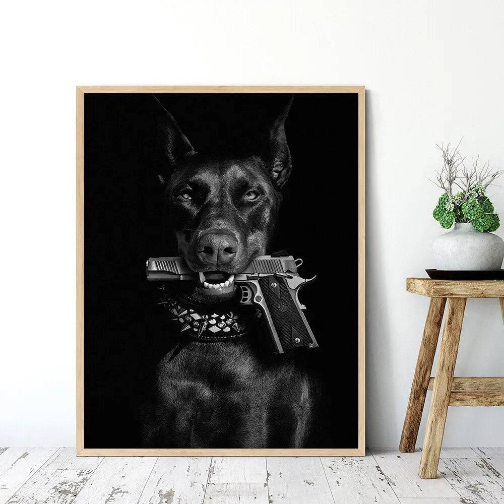 Modern Doberman dog canvas wall art featuring a black Doberman, stylish decorative print for home decor by TrendyPet's Zone.