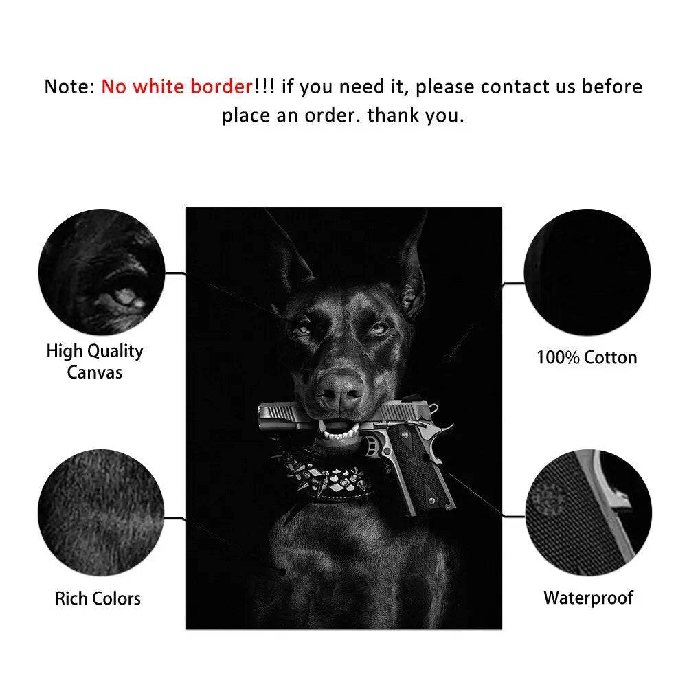 Modern black Doberman dog canvas wall art by TrendyPet's Zone, featuring stylish dog portrait for home decor.
