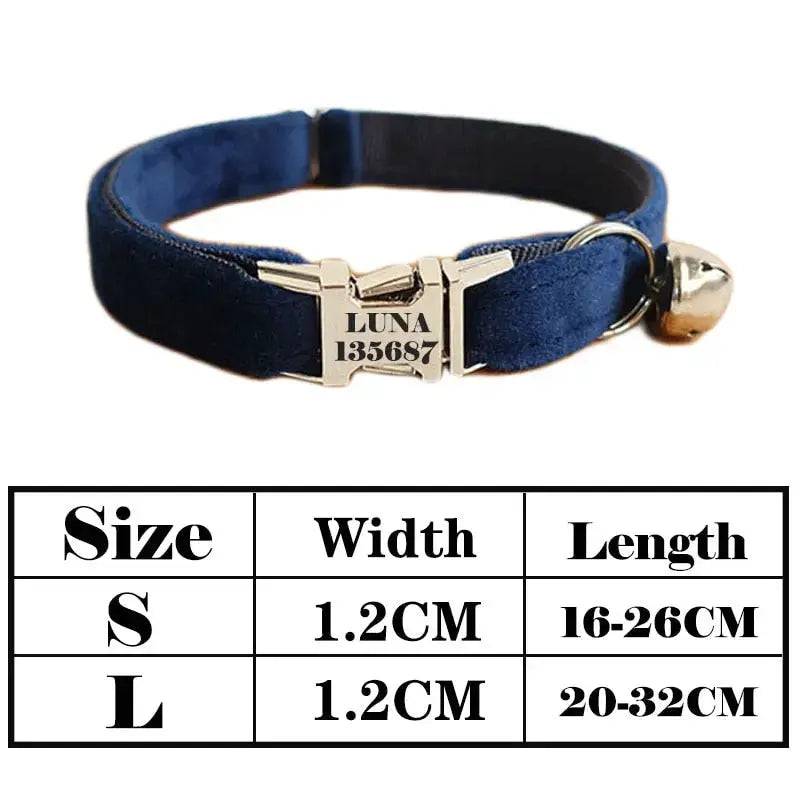 Navy Blue Cat Small Dog Collar with Bell Personalized Engraving ID Tag Nameplate Kitten Collars Necklace Small Dogs Puppy Bulldog Chihuahua Yorshire - TrendyPet's Zone