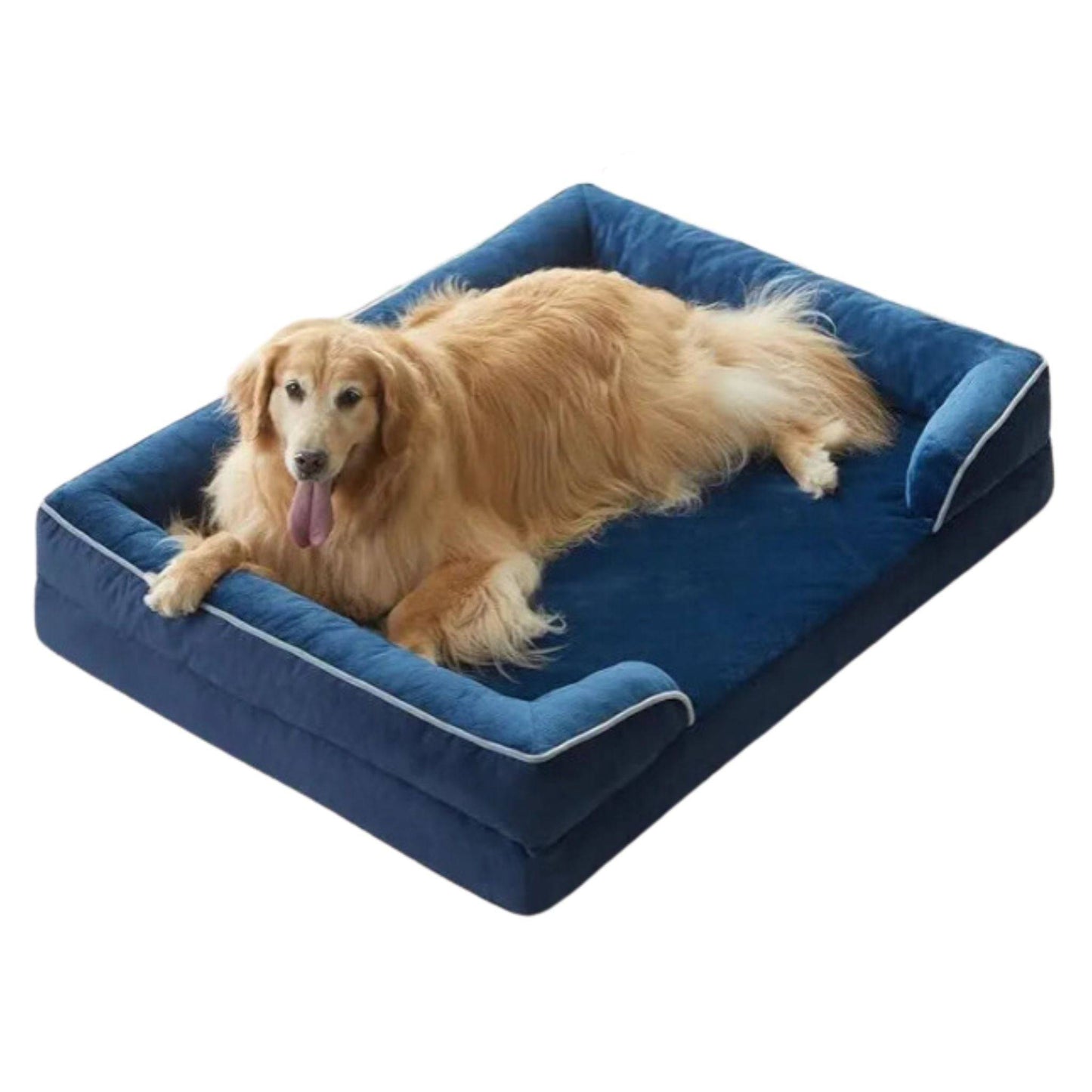 Navy Blue Extra Large Bolster Dog Bed with Waterproof Lining & Non-Skid Bottom, Washable, Orthopedic Egg Foam Couch, XL 42"x 30"x 7" TRENDYPET'S ZONE