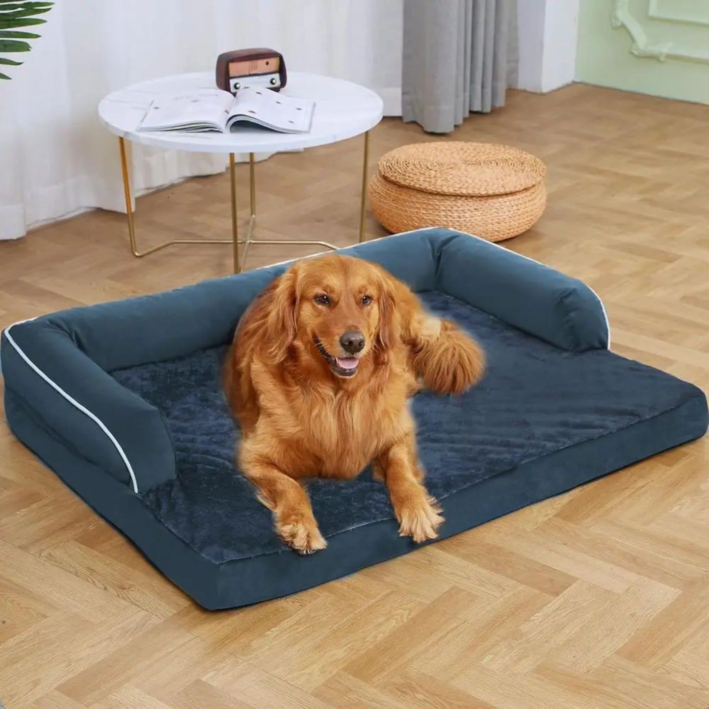 Navy Blue Memory Foam Orthopedic Dogs Beds with Bolsters, Removable Washable Cover, Nonskid Bottom, Size 45.0" x 35.0" x 8.0" TrendyPet's Zone