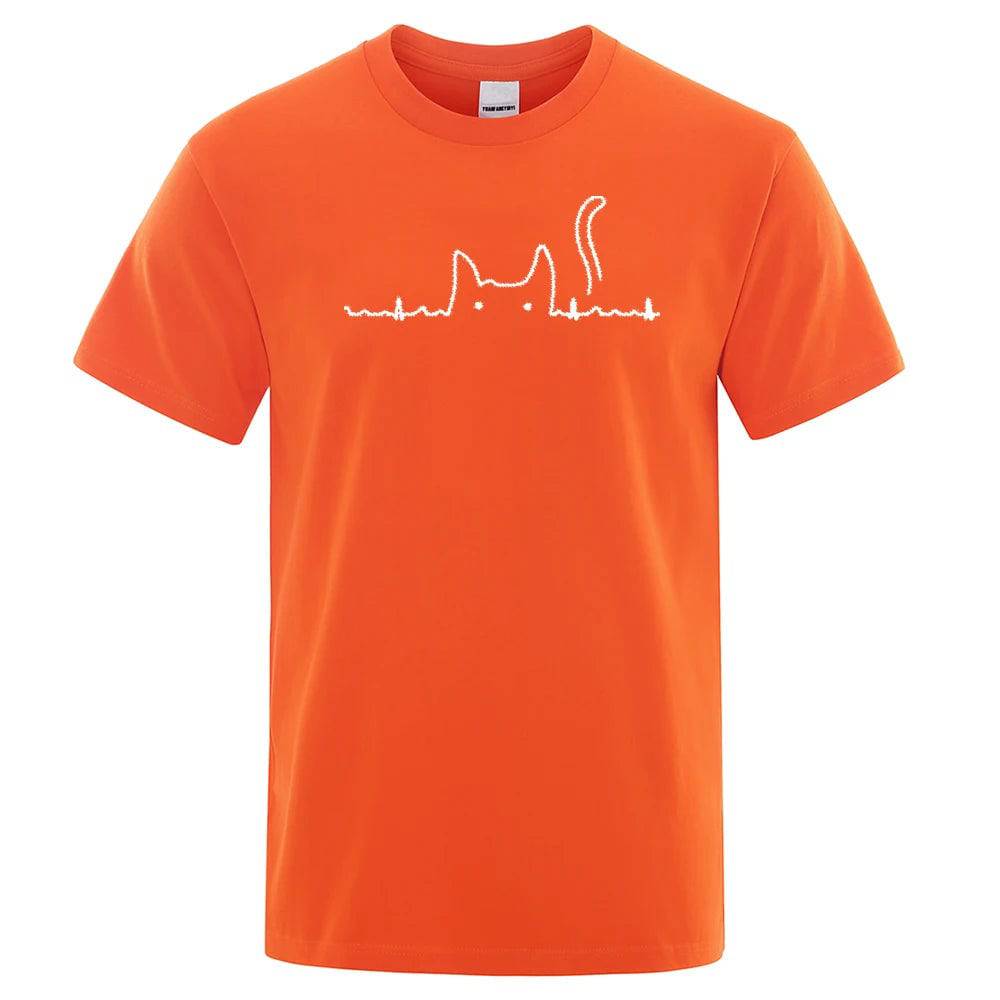 Orange Casual Men's T-Shirts Cat Cute Printed Summer Cotton O-Neck Short Sleeve Top Tee T-shirts - TrendyPet's Zone