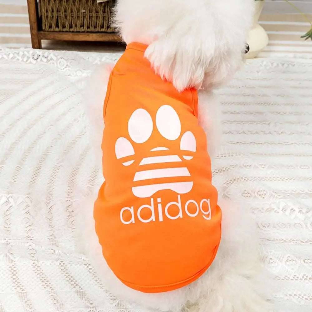 Orange Dog Top Puppy Breathable Cool Mesh T-Shirt Cartoon Print Sun Protection Clothing Polyester Thin Vest Summer - TrendyPet's Zone