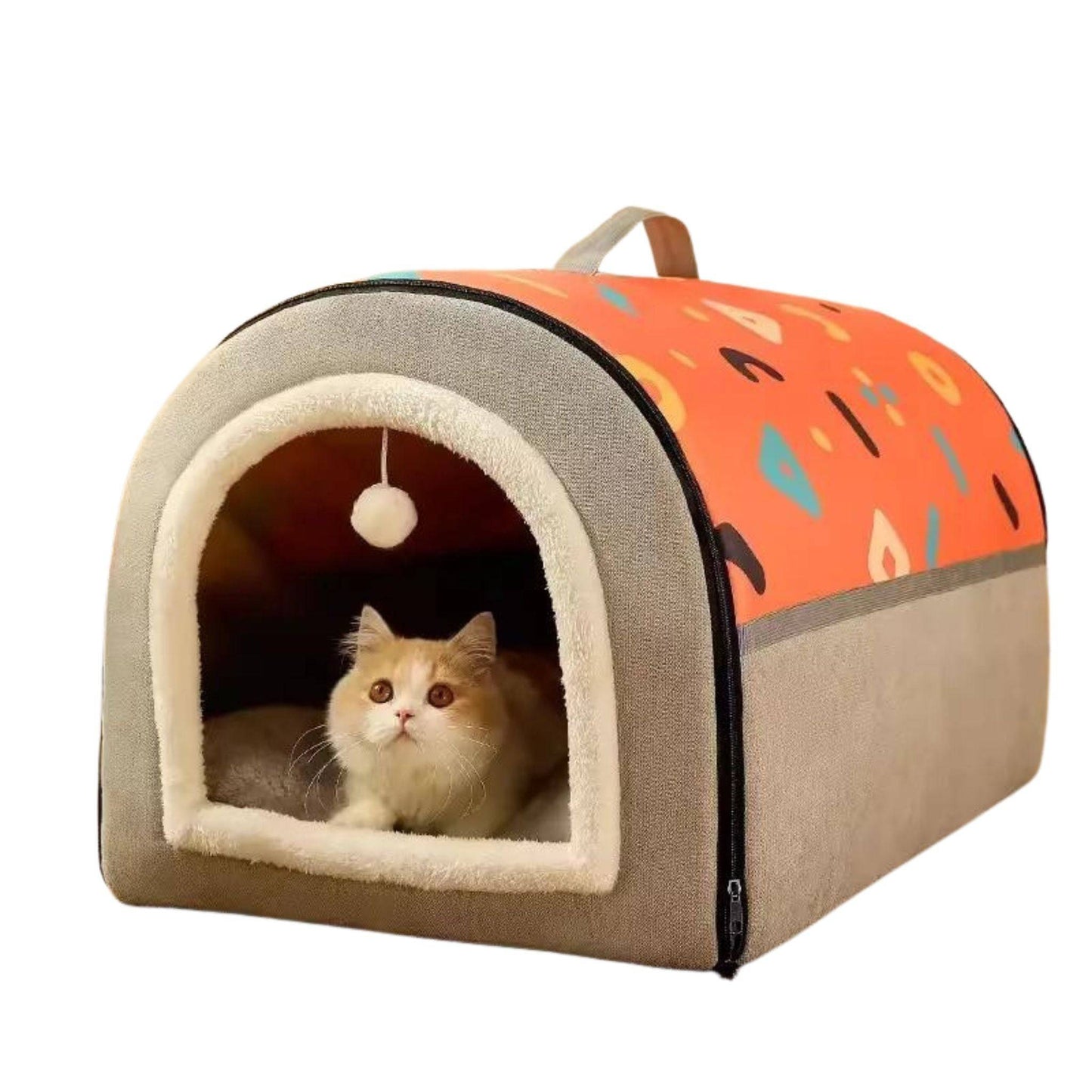Orange Gray Breathable Warm Plush Pet Bed House Washable Soft Cat Kitten Cushion Kennel for Small Medium Pet Supplies - TrendyPet's Zone
