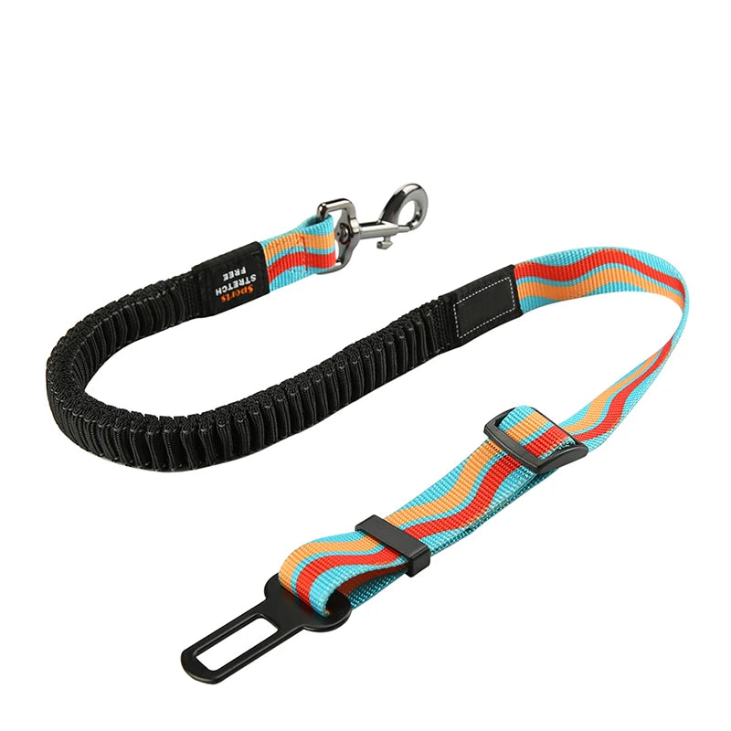 Orange-red adjustable dog car seat belt from TrendyPet's Zone, vehicle travel harness with clip for secure pet safety during car rides.