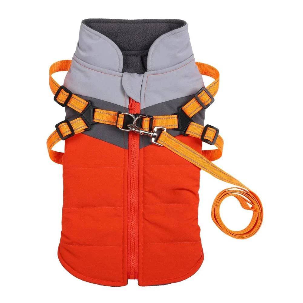 Orange Warm Dog Coat Autumn Winter Jacket with Harness Cold Weather Waterproof Clothes Outfit - TrendyPet's Zone