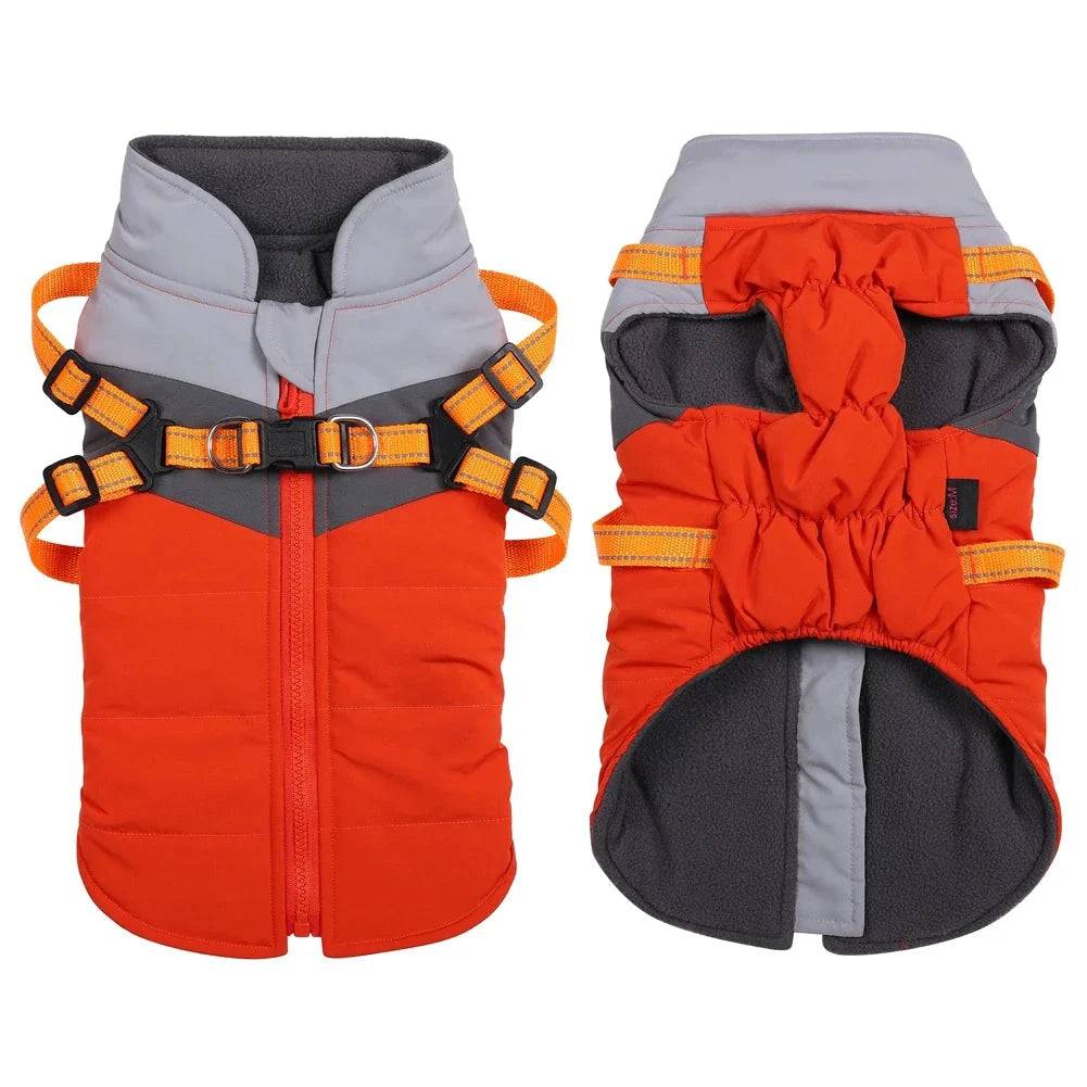 Orange Warm Dog Coat Autumn Winter Jacket with Harness Cold Weather Waterproof Clothes Outfit - TrendyPet's Zone
