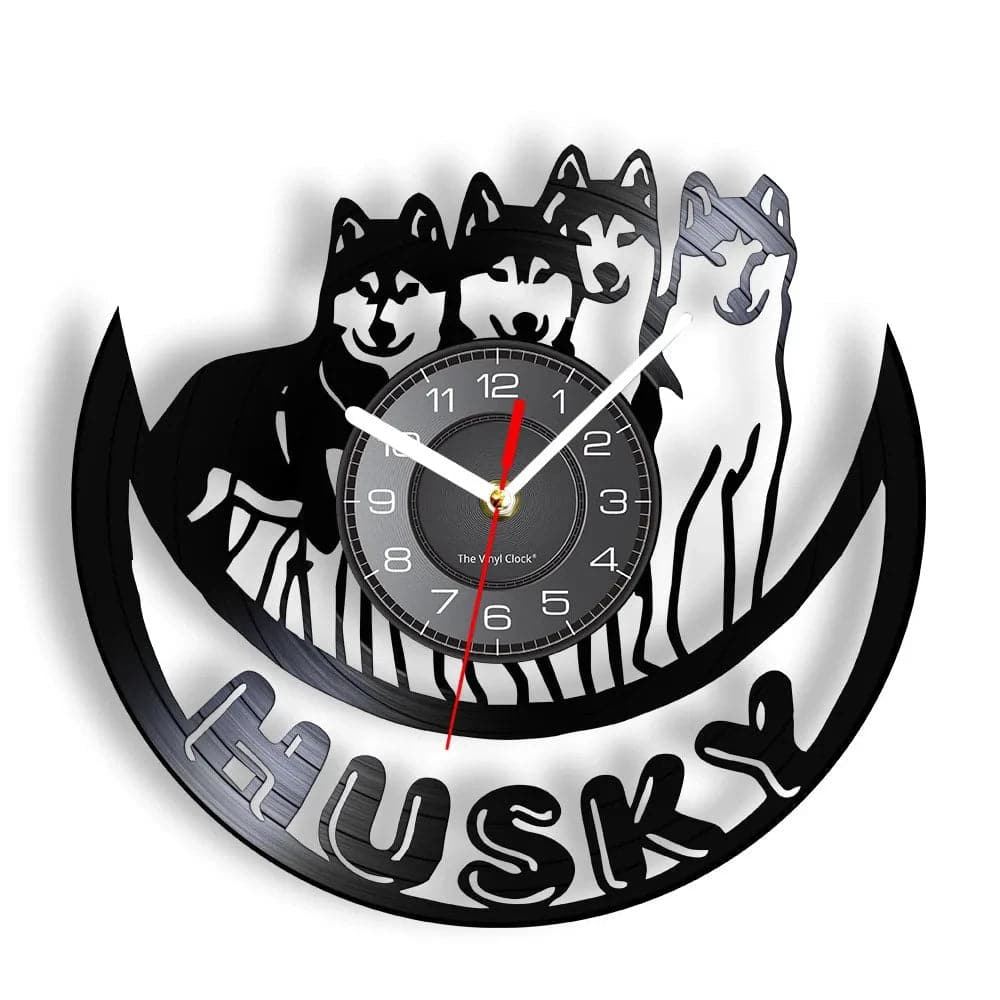 Pet Art Vinyl Record Wall Clock Vinyl Record (WITHOUT LED) Arctic Home Decor Breed Pet Art Siberian Husky Dog Nice Clock Gift for Dog Lovers TRENDYPET'S ZONE