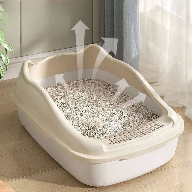 Pink cat litter box by TrendyPet's Zone, pet sandbox with anti-splash design for kittens and small cats, includes cleaning tray.