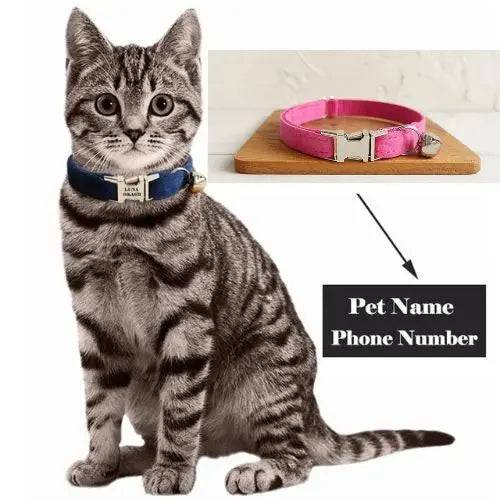 Pink Cat Small Dog Collar with Bell Personalized Engraving ID Tag Nameplate Kitten Collars Necklace Small Dogs Puppy Bulldog Chihuahua Yorshire TRENDYPET'S ZONE