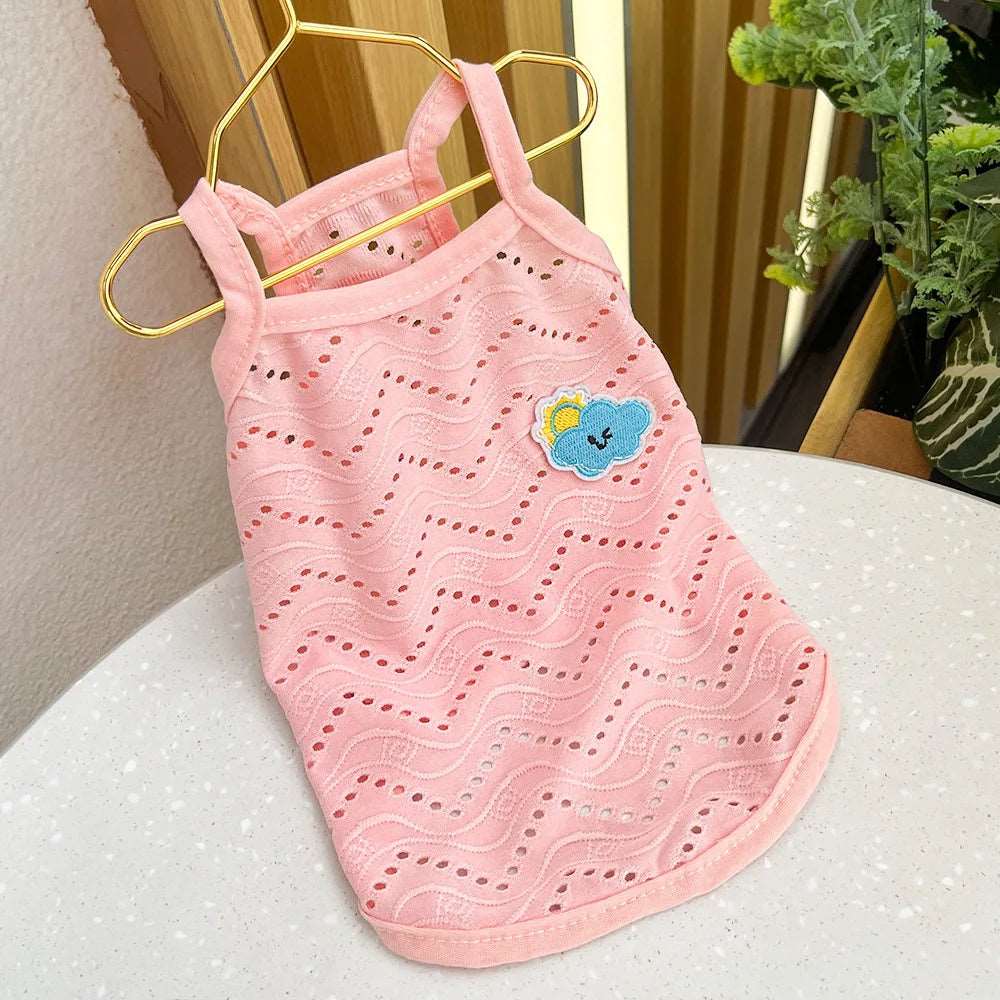Pink Dog Summer Clothes Cute Embroidery Striped Top Vest Breathable Puppy Sleeveless Shirt - TrendyPet's Zone