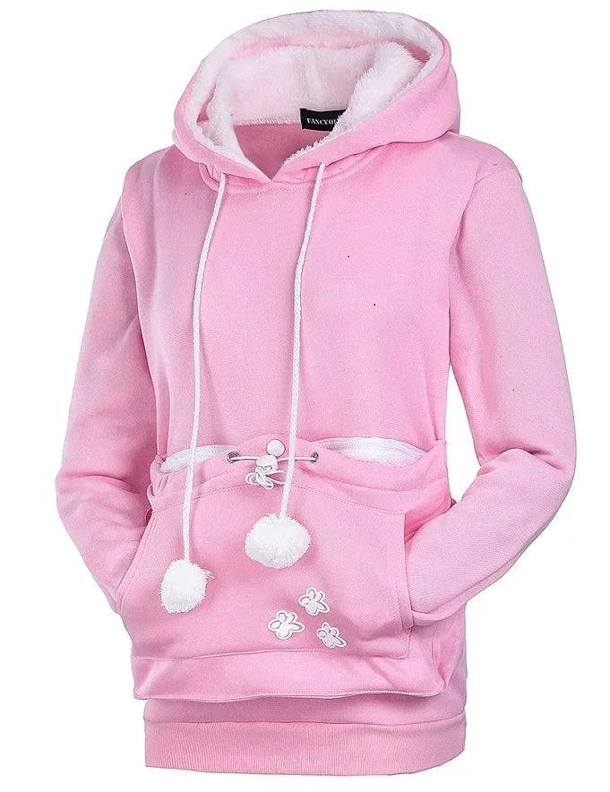 Pink Paw Print High Quality Sweatshirt Cat Dog Lovers Hoodies Kangaroo Pet Paw Ears Cuddle Pouch Pullovers - TrendyPet's Zone
